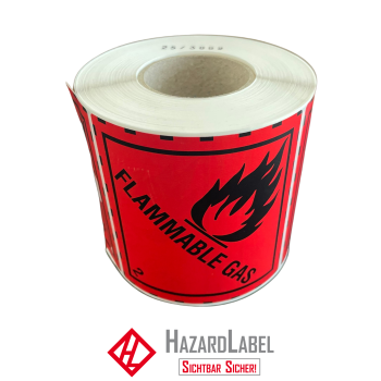 Hazard Label Class 2.1, 10x10 cm, PE film, FLAMMABLE GAS